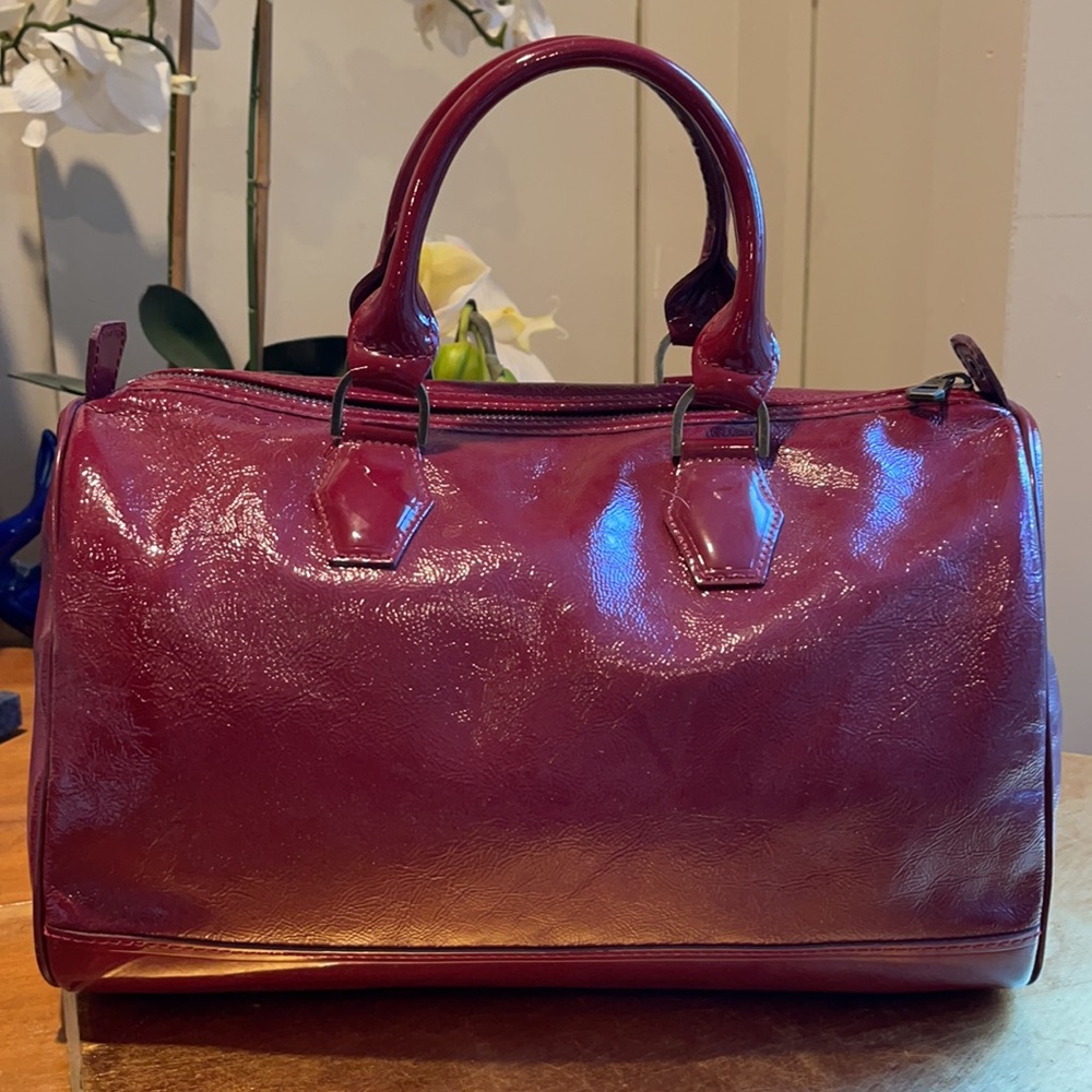 Longchamp Legende Top Handle Boston Bag Satchel in Red Verni Patent Leather